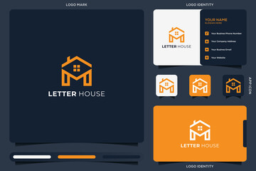 Initial letter M with house logo design template
