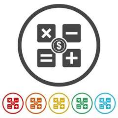 Dollar calculator ring icon, color set