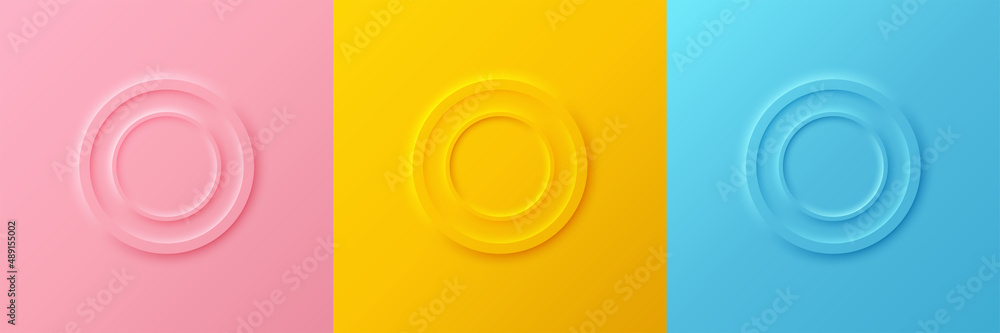 Poster emboss 3d circle ring round shape with rendering pastel color backdrop luxury geometric background w