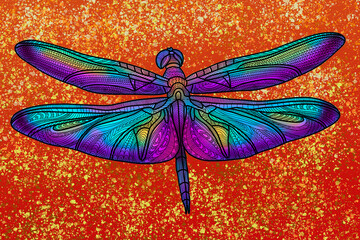Fototapeta na wymiar dragonfly on an orange background