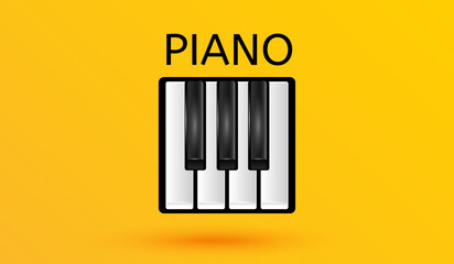 Piano keys musical icon black and white keyboard symbol isolated on yellow background 3d sign vector illustration style