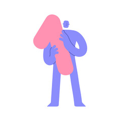 Trendy flat modern character holding number 1, one. Man showing big number. Education, birthday, celebrating achievements concept, sale and discount. Cartoon comic style.