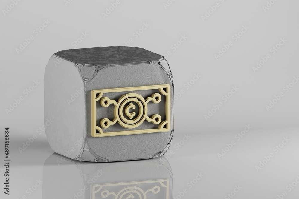 Aufkleber cryptocurrency icon. beautiful golden cryptocurrency symbol icons on a beton cube and white ceramic 