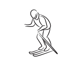 skier hand drawn line illustration