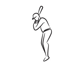 hand drawn baseball player line illustration