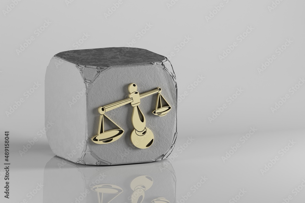 Aufkleber beautiful golden zodiac sign libra symbol icons on a beton cube and white ceramic background. 3d ren