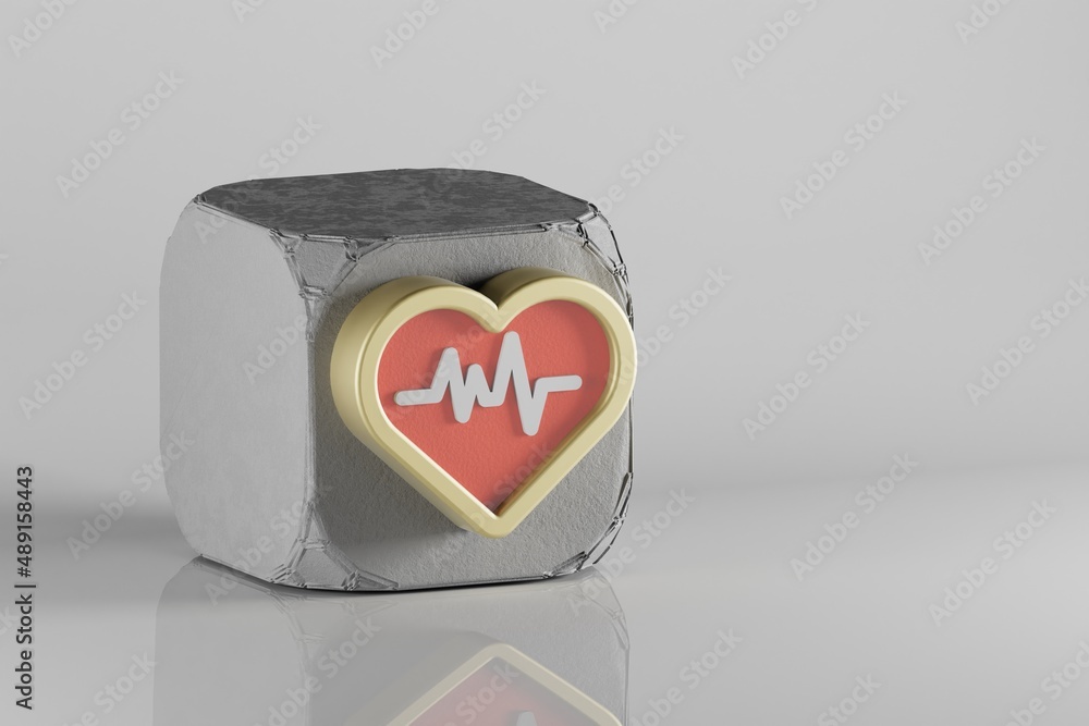 Aufkleber beautiful golden heart symbol icons on a beton cube and white ceramic background. 3d rendering illus