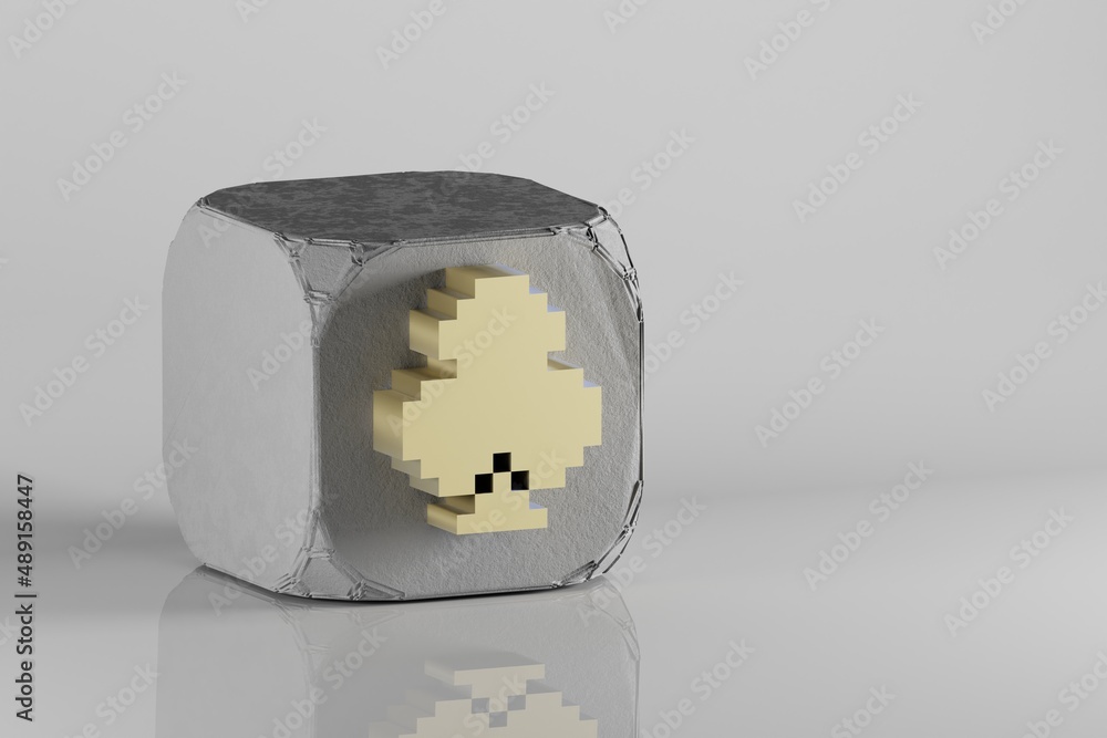 Leinwandbilder beautiful golden pixel icon clubs symbol icons on a beton cube and white ceramic background. 3d rend