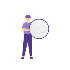 illustration of a man holding a reflector. photo studio staff, photographers, freelancers, workers. profession and work. flat cartoon style. vector design. ui, element