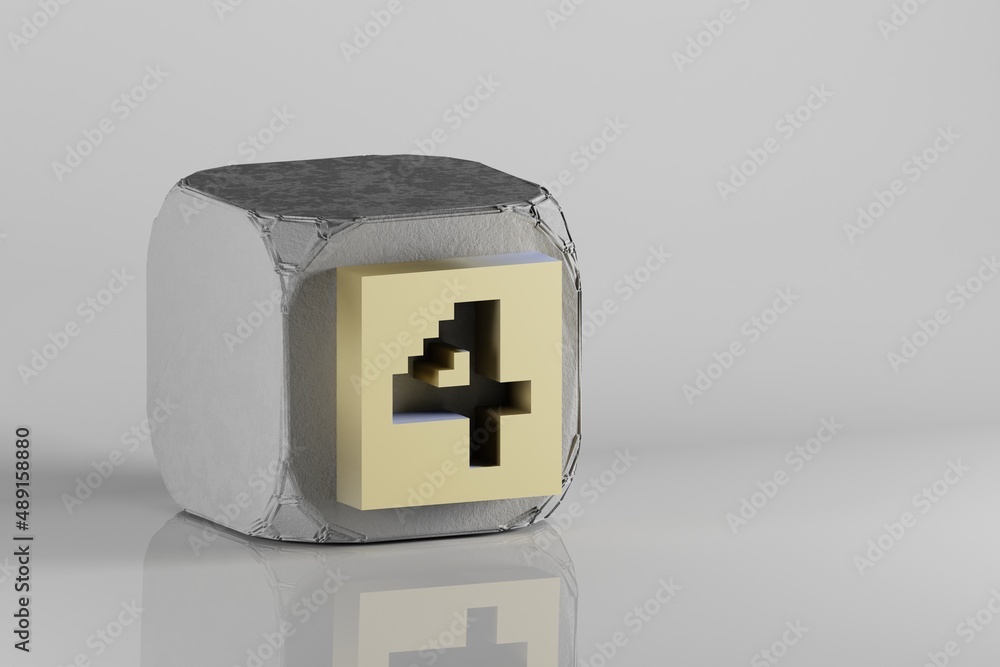 Leinwandbilder beautiful golden pixel number 4 symbol icons on a beton cube and white ceramic background. 3d render