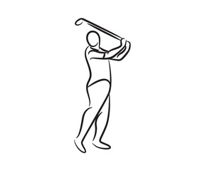 golf player hand drawn and sketch line illustration