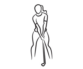 woman golf player hand drawn and sketch line illustration