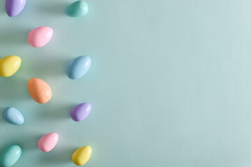 Easter postcard with bed-colored eggs with a copy of the place for the text