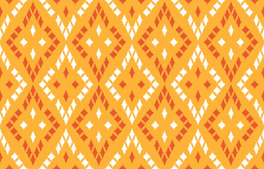 Beautiful Ikat ethnic yellow color. Seamless Damask geometric pattern in tribal, folk embroidery. Aztec geometric art ornament print. Design for carpet, wallpaper, clothing, wrapping, fabric.