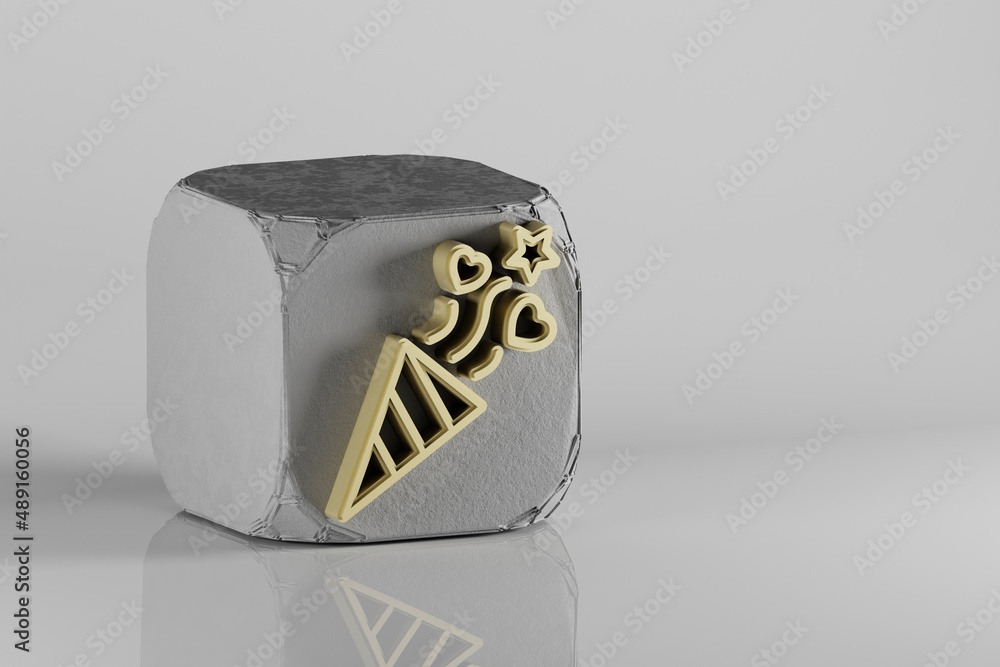 Aufkleber beautiful golden firework symbol on a beton cube and white ceramic background. 3d rendering illustra