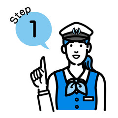 ステップ1　工程を説明する運転手の女性

