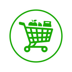 Basket, marketing, shopping icon. Green vector sketch.