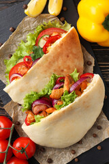Concept of tasty food with pitas with chicken meat