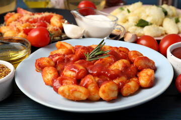 Concept of tasty food with gnocchi, close up