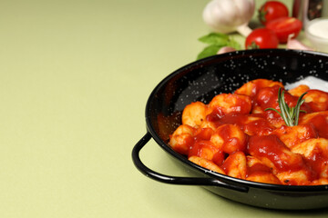 Concept of tasty food with gnocchi, space for text
