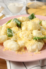 Concept of tasty food with gnocchi, close up