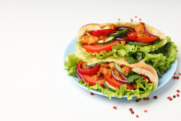 Concept of tasty food with pitas with chicken meat