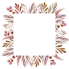 Boho style, frame, illustration, decoration, wedding, invitation, flowers, watercolor