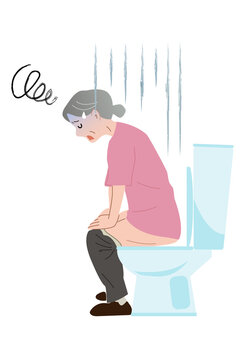 トイレで具合の悪そうな高齢者、腹痛、便秘、体調不良