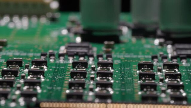 close up of dirty/dusty electronic circuit board with slow side slide