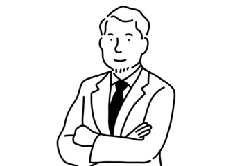 スーツ姿で腕組みしているナイスミドルな男性。