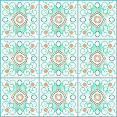 Seamless oriental arabesque pattern. Decorative floral pattern laced with a circular ornament, gradient mandala on a black background. Mosaic tiles are made of boho, ethnic design in vector, Indian or