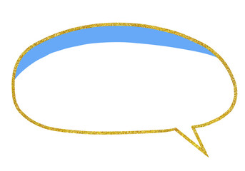 Fototapeta premium 手描きの金色の丸い吹き出し 青の影