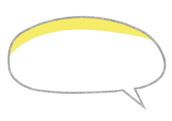 手描きの銀色の丸い吹き出し　黄色の影