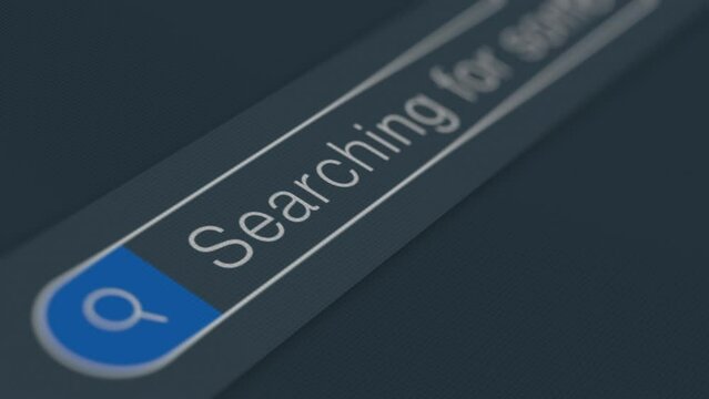 search bar animation, close-up of a computer screen, web browser search bar, dark theme (3d render)