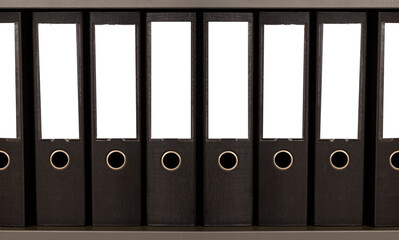 Mock up white spine label of office document folders standing in a row