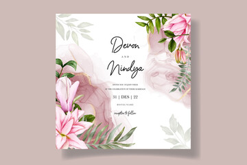 Wedding invitation card with watercolor floral decoration