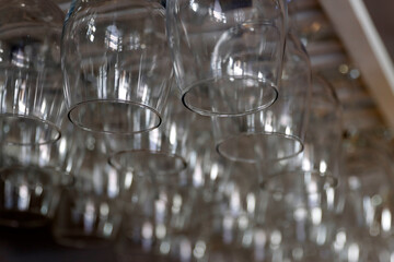 Crystal cups hanging from the ceiling