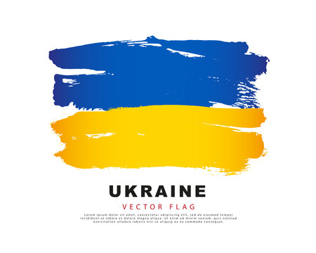 Ukrainian flag. Blue and yellow brush strokes, hand drawn. Vector illustration isolated on white background.