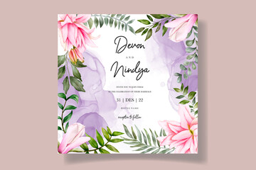 Wedding invitation card with watercolor floral decoration