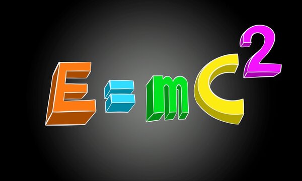 illustration of Einstein's famous equation E=mc² on a dark background, representing science, physics, and energy concept in a modern educational style