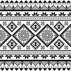 Ukrainian Pysanky vector seamless folk art pattern with geometric motif - Hutsul Easter eggs repetitive design in black and white
