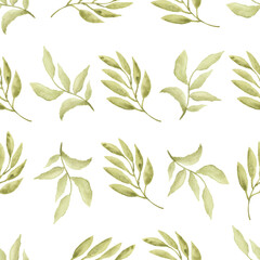 Fototapeta na wymiar Watercolor leaf seamless pattern