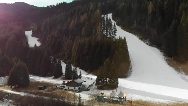 Auronzo Valley and Ski Slopes in winter season, Italian Alps