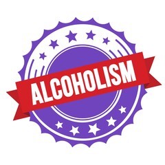 ALCOHOLISM text on red violet ribbon stamp.