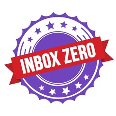 INBOX ZERO text on red violet ribbon stamp.