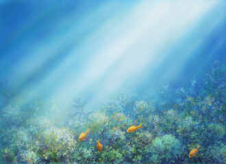 Fototapeta na wymiar swimming fish over the reef in the sun