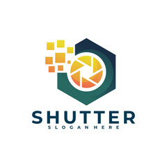 pixel box with shutter logo vector design template