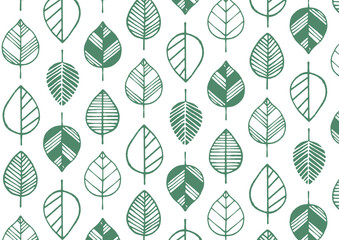 北欧風　手描きのシンプルな葉っぱのパターン背景　シームレス　装飾イラスト