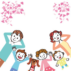 新緑　家族　寝転ぶ　親子　イラスト
