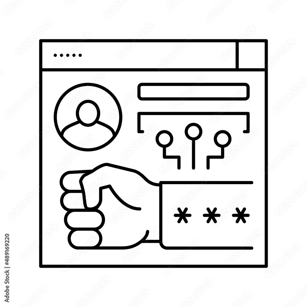 Poster brute-force and dictionary 8 network attacks line icon vector illustration